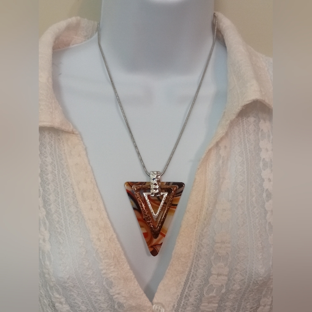 Triangular Pendant Necklace with Multicolor Design - Picture 2 of 5